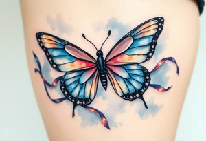 ethereal butterfly with flowing silk ribbons in moonlight tattoo idea