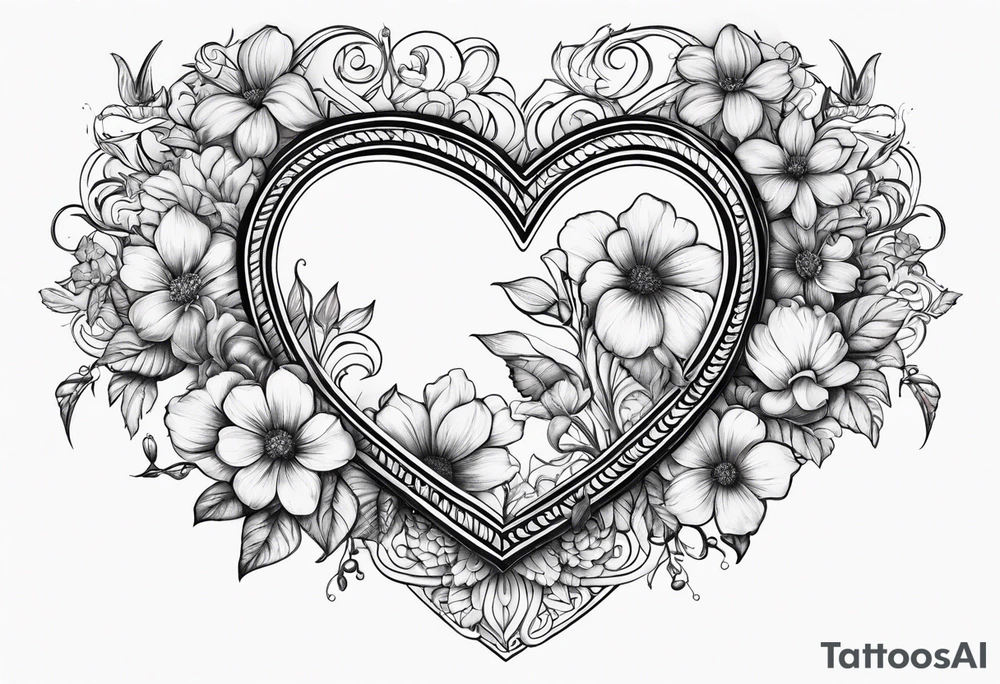 Heart shaped flower frame tattoo idea
