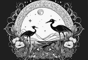 outline, fine line, stars, moon, poppy tattoo idea