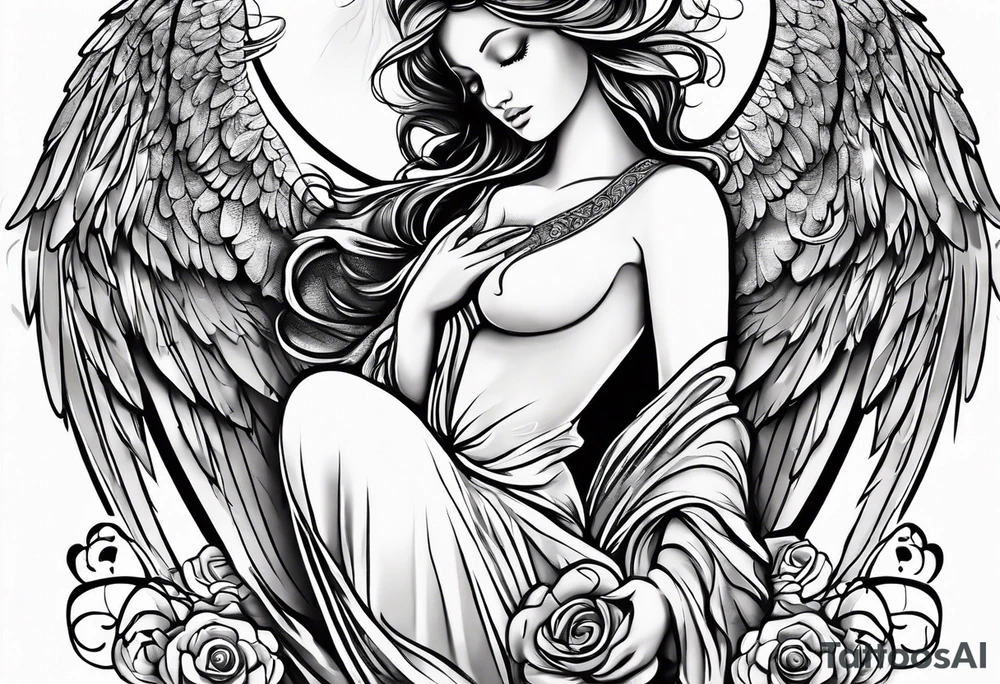 an angel with "my sweet angel" written underneath it tattoo idea