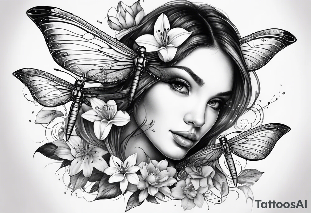 Harvey Ruby lillies flowers dragonflies stars fantasy books half sleeve no person face books fantasy tattoo idea