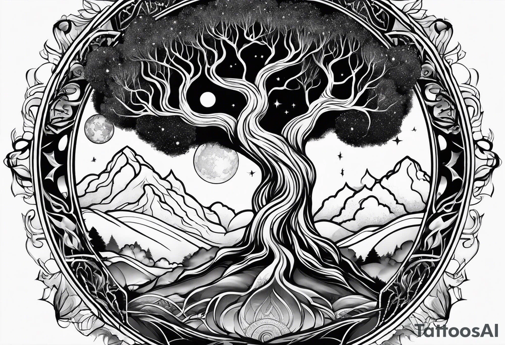 cosmic yggdrasil night sky tattoo idea