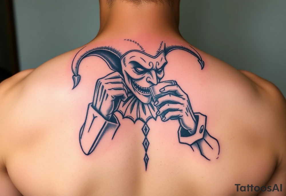 jester smoking and drinking in the other hand tattoo idea