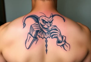 jester smoking and drinking in the other hand tattoo idea