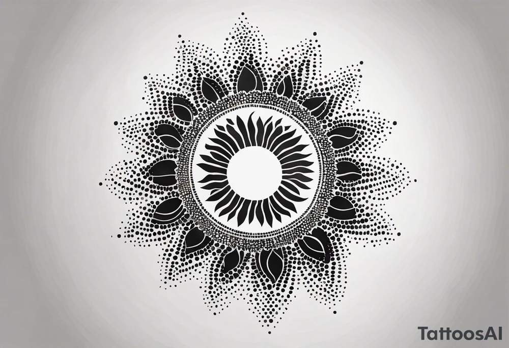 simple sun made of black dots and circles tattoo idea