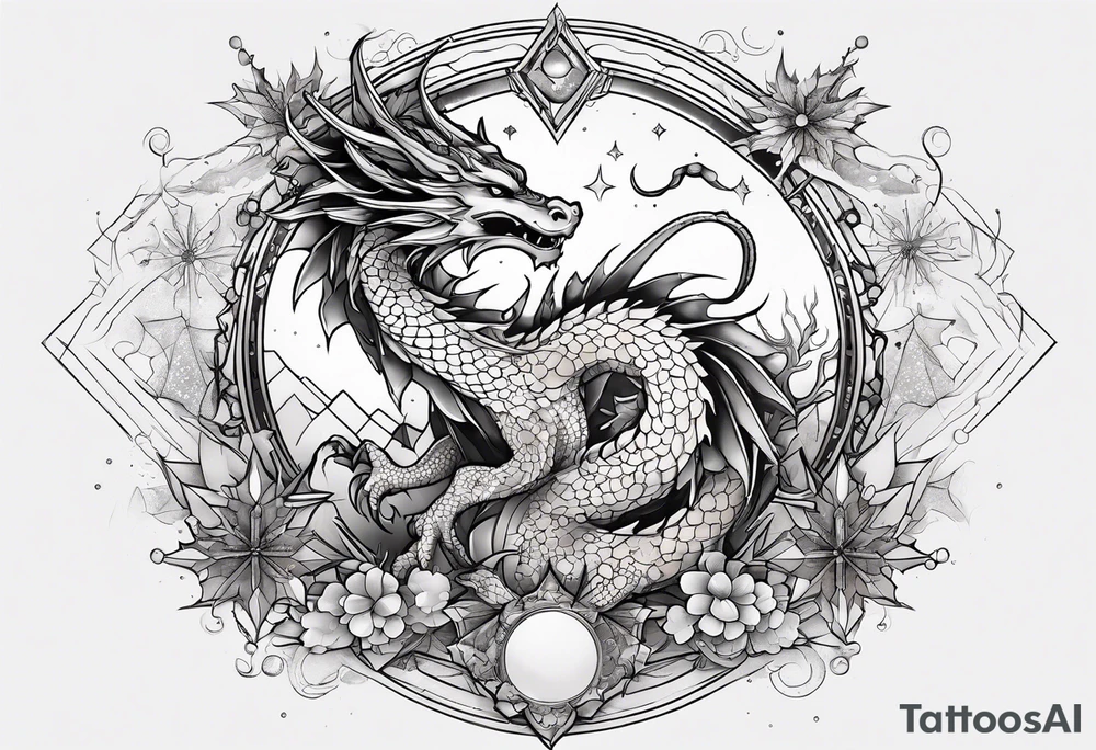 Constellation, dragon, snowflake tattoo idea