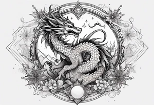 Constellation, dragon, snowflake tattoo idea