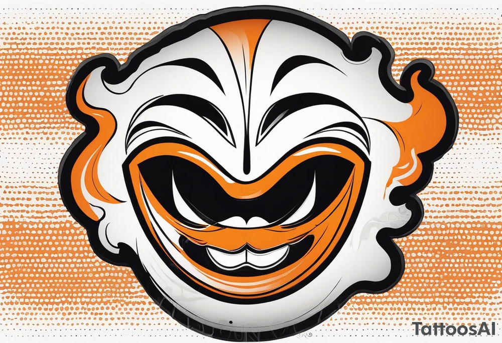 Laughing mask that is orange and black simplistic tattoo idea