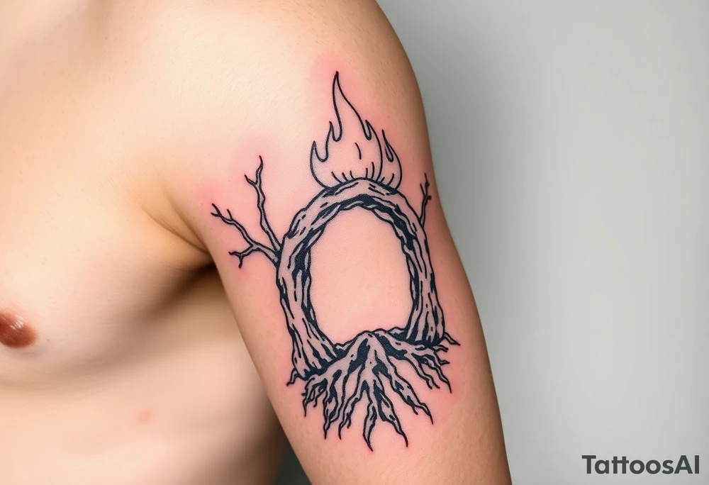 flame in roots, with a roots archway tattoo idea