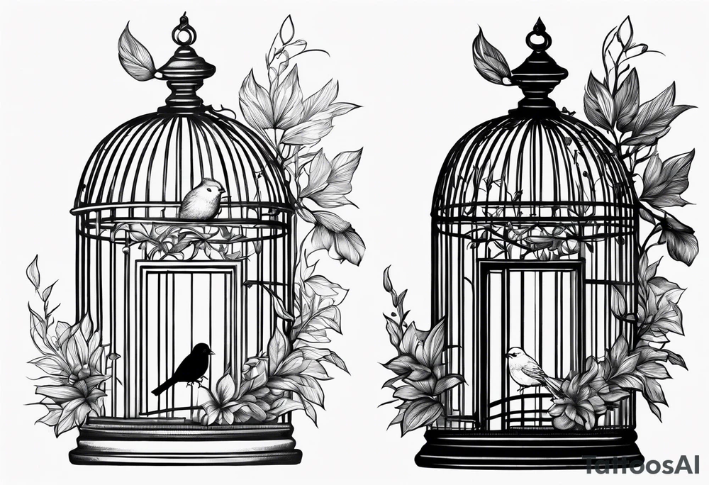 bird cage with foliage on top tattoo idea