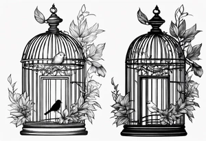 bird cage with foliage on top tattoo idea