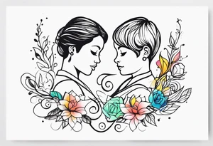 Draw a discrete and simple tatoo which represents my 2 kids whose names are Mila and Liam, with colors and very fine lines tattoo idea