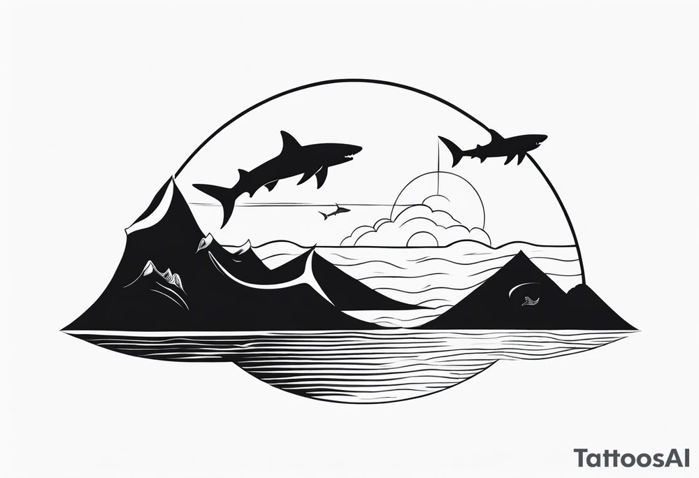 shape of a shark circling an island tattoo idea