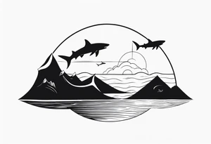 shape of a shark circling an island tattoo idea