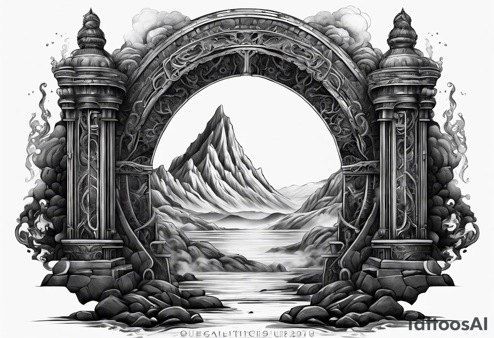 Oblivion gate with fire and lava behind it tattoo idea