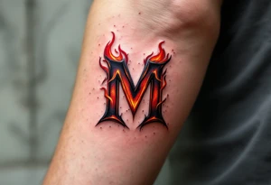 A flame-tipped "M" in gradient red to black, suggesting intensity and strength. tattoo idea
