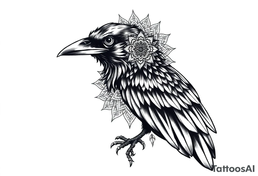 black raven with mandala tattoo idea