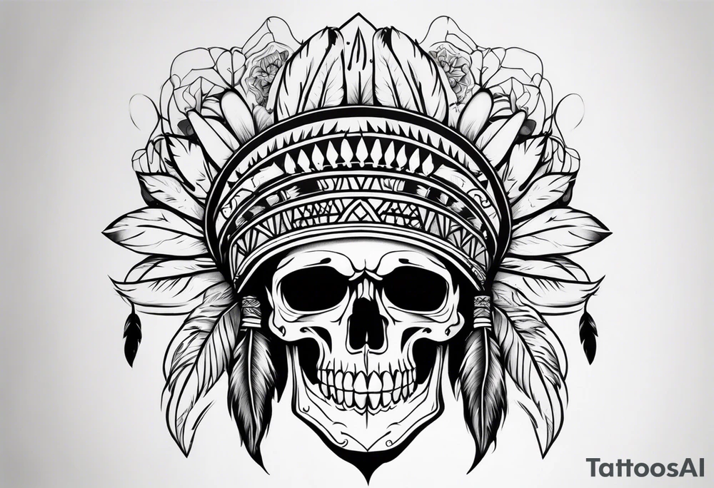Native bonnet with skull tattoo idea