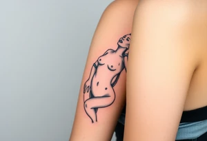 Naked Woman in restraints, with her mouth held agape by a man tattoo idea