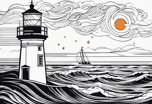 Leuchtturm 
Seil Bild 
Feuer 
Welle 
Schiff tattoo idea