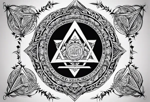 Pagan style tattoo circles triangles words symbols tattoo idea