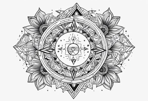 marriage, split tattoo, with geometric shapes and sun and moon tattoo idea