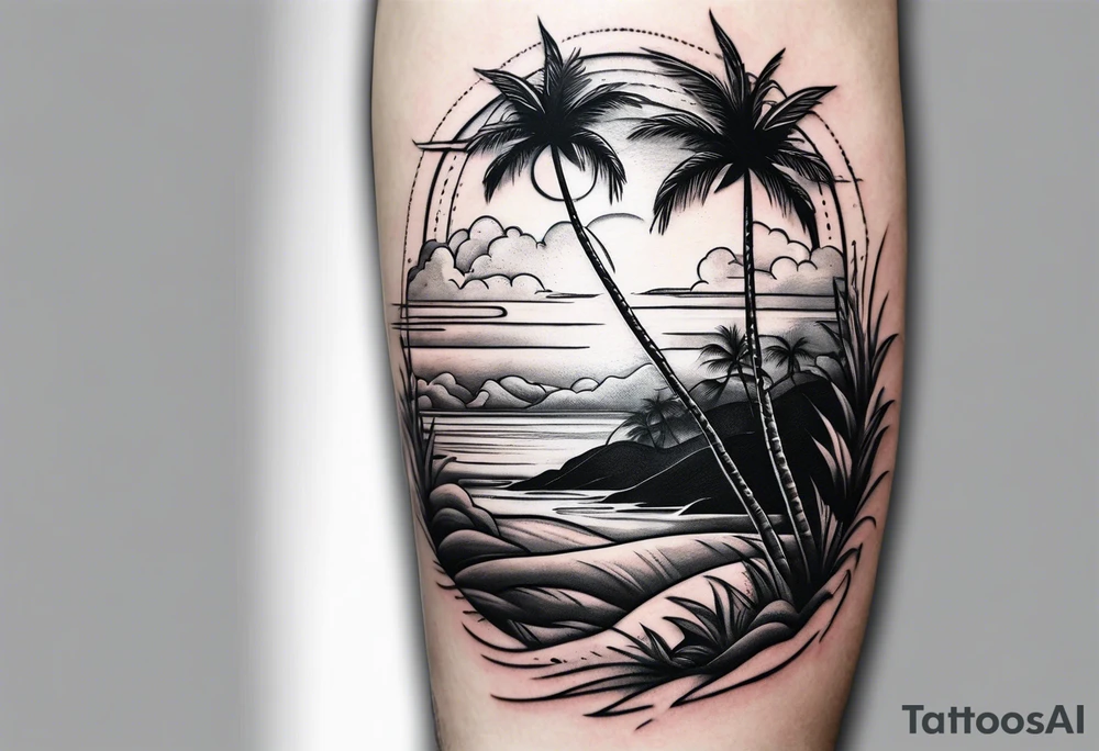 simple beach landscape on upper arm with palm trees tattoo idea simple beach landscape on upper arm with palm trees tattoo idea