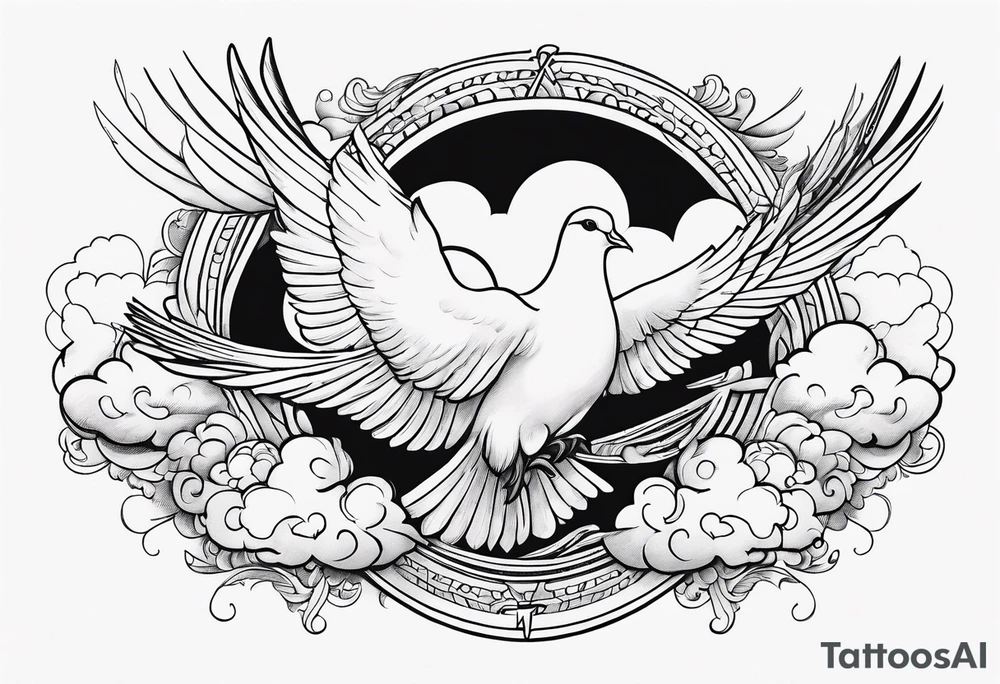 Clouds with doves and a outline of a cross tattoo idea