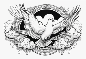 Clouds with doves and a outline of a cross tattoo idea
