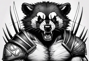 Draw me badger/wolverine with aggressive full body show, killer face with cute smile, very long nails and he attacks like a gladiator to enemy and also he has very deadly looking tattoo idea