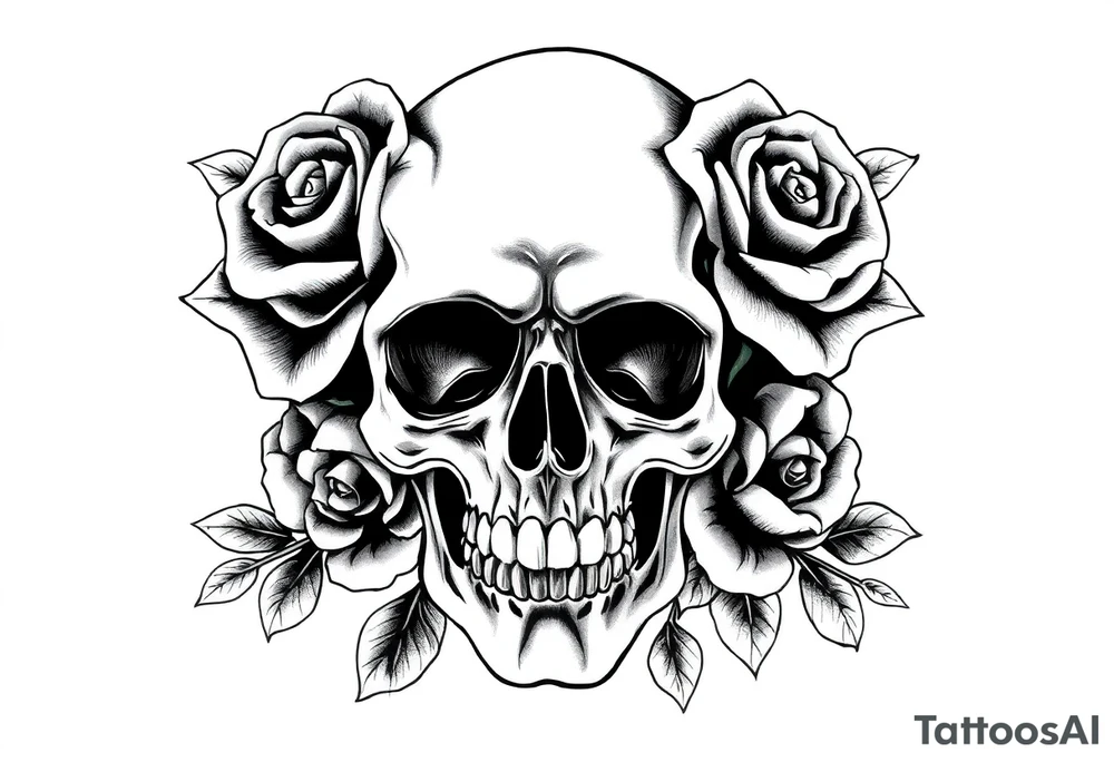 skull and roses tattoo idea