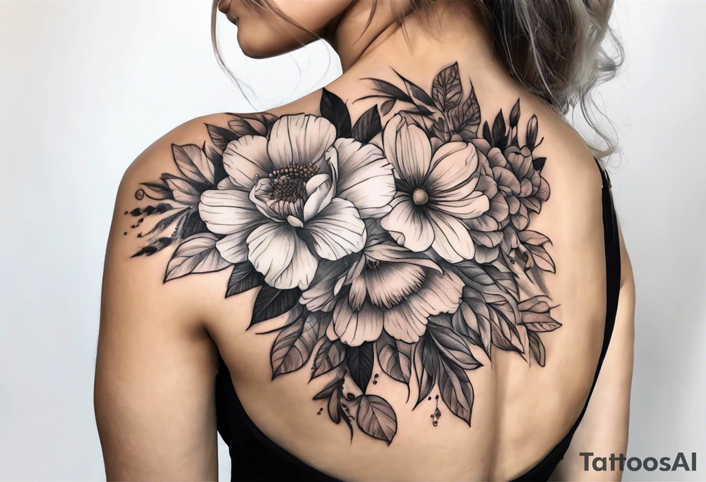 Floral with flowers biceps tattoo idea