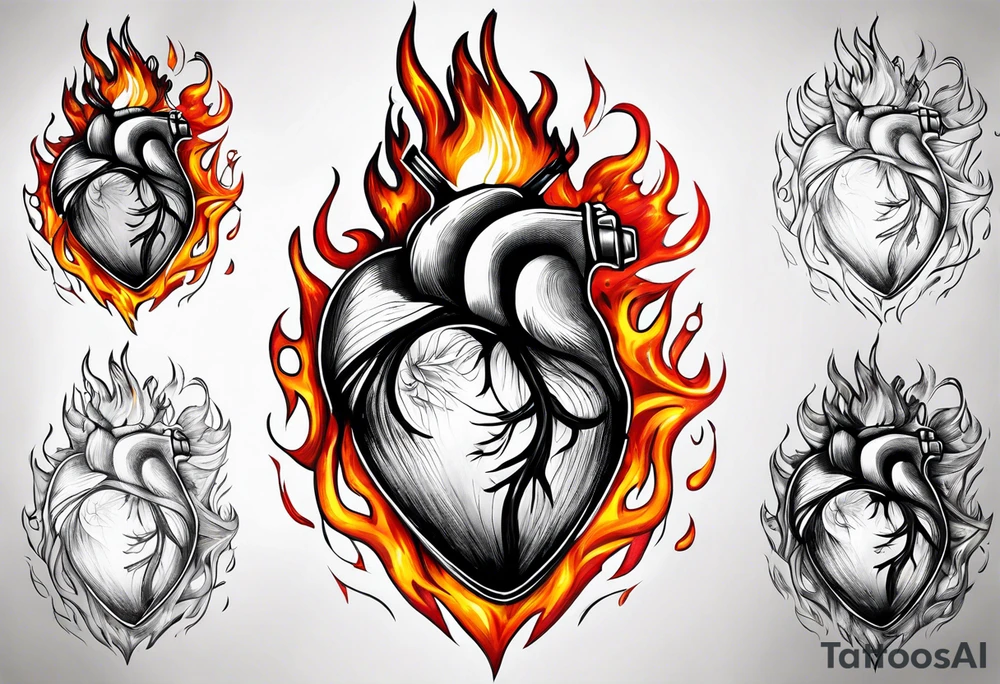 real heart on fire tattoo idea