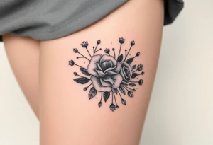 vintage bouquet of wild roses and meadow flowers with morning dew tattoo idea