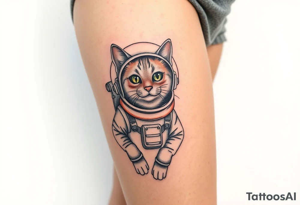 Cat with astronaut suit in outer space tattoo idea