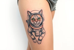 Cat with astronaut suit in outer space tattoo idea