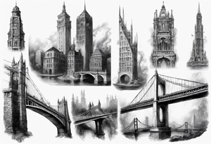 a bridge linking the top floor of two towers together tattoo idea