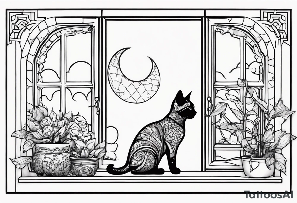 cat and small dog looking out window tattoo idea