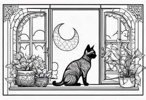 cat and small dog looking out window tattoo idea