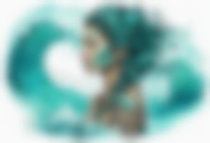 a turquoise Na'vi woman standing in the sea surrounded by crashing waves tattoo idea