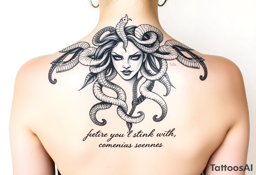 Medusa with snakes and quote tattoo idea