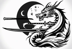 Japanese Dragon with a katana sword and the moon tattoo idea