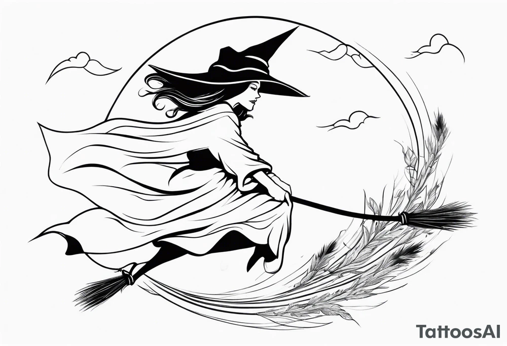 Witch flying on broom tattoo idea