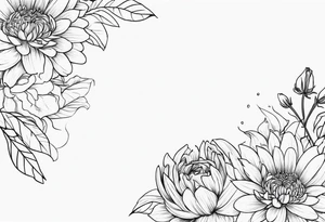 Asters, roses, Lillies, chrysanthemums in a stretched line tattoo idea