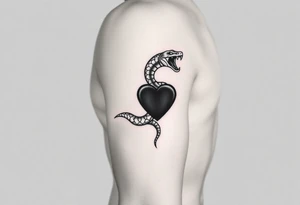 Can you give an example of a snake tattoo that wraps around the elbow and ends on the forearm on the ulnar side? With the words jealous, shame, and black heart subtly incorporated. tattoo idea