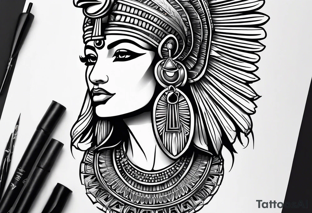 black and white Egyptian goddess Isis tattoo idea