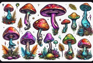 An alien having a psychedelic trip on mushrooms tattoo idea