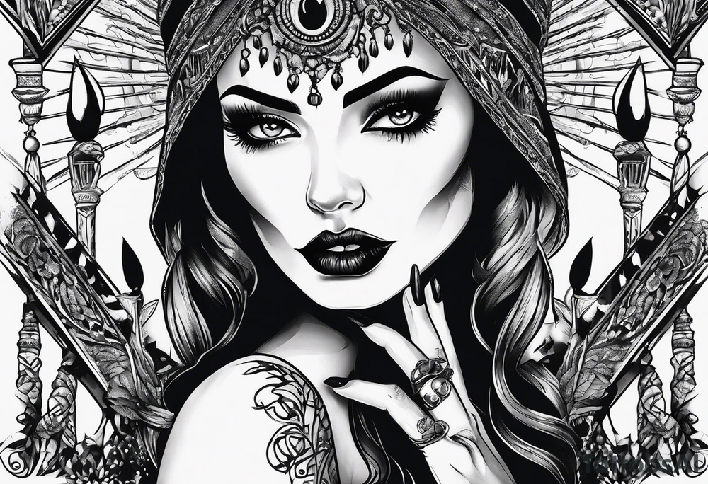 Horror women’s fingers with nails and her arm close half of her face tattoo idea