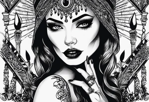 Horror women’s fingers with nails and her arm close half of her face tattoo idea