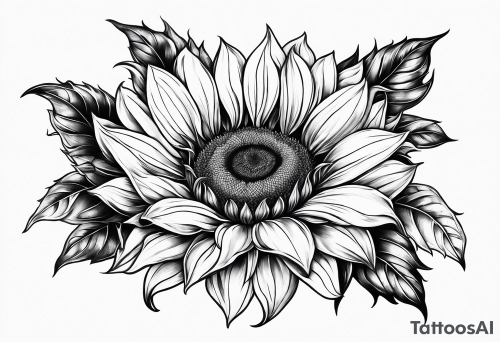 Leg sleeve sunflower tattoo idea